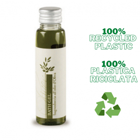 Docciaschiuma bagnoschiuma gel doccia all'olio d'oliva per hotel in flacone riciclato 35ml